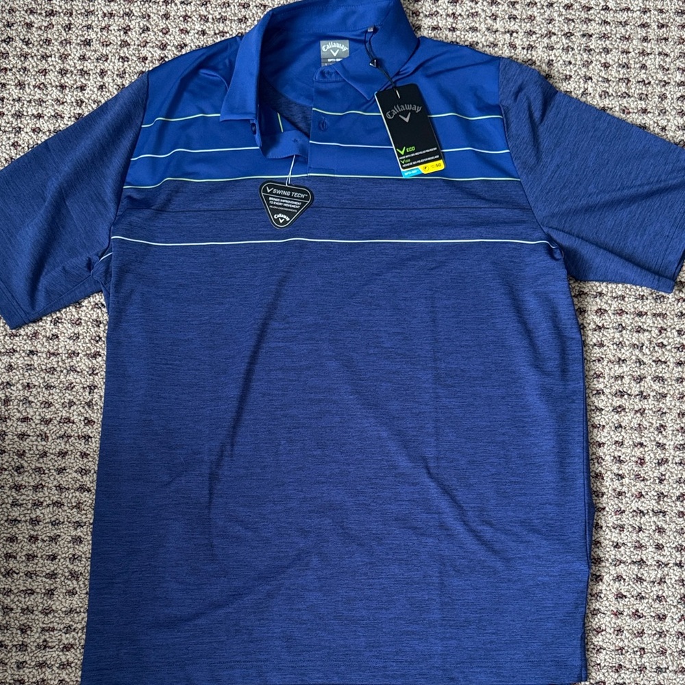 Callaway Men's Navy and Blue Striped Polo